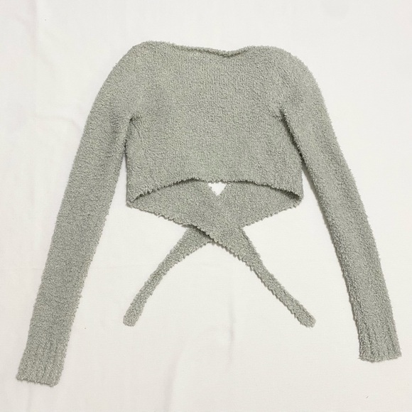 Skims Soft Fuzzy Cozy Knit Wrap Cropped Long Sleeve Top Seafoam Green XXS/XS - Picture 3 of 5
